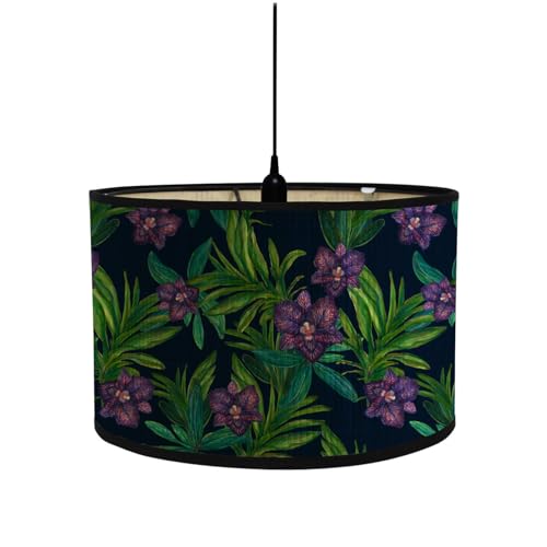 FANSU Lampenschirm fuir Tischlampe, Tropisch Blumen Lampenschirm Hängelampe Lampenabdeckung für E27 Stehlampe Tischlampe Deckenleuchte Wohnzimmer Moderner Deko (30x30x20cm,Lilane Blumen) von FANSU