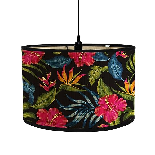 FANSU Lampenschirm fuir Tischlampe, Tropisch Blumen Lampenschirm Hängelampe Lampenabdeckung für E27 Stehlampe Tischlampe Deckenleuchte Wohnzimmer Moderner Deko (30x30x20cm,Rosa bunt) von FANSU