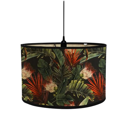 FANSU Lampenschirm fuir Tischlampe, Tropisch Blumen Lampenschirm Hängelampe Lampenabdeckung für E27 Stehlampe Tischlampe Deckenleuchte Wohnzimmer Moderner Deko (30x30x20cm,Rote Blätter) von FANSU