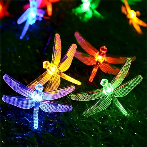 FANSU Libellenform LED Solarlampen für Außen, 8 Modi Solar Lichterkette Aussen, Lichterkette Außen, Solarlampen Garten für Hochzeit, Party, Schlafzimmer, Garten, Balkon Deko (Farbig,6.5M/30LED) von FANSU
