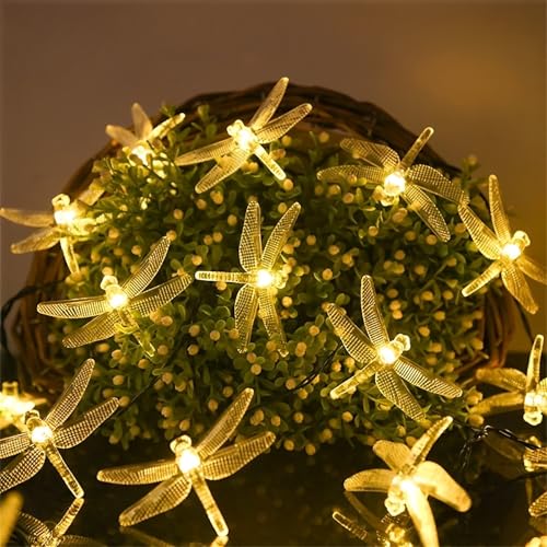 FANSU Libellenform LED Solarlampen für Außen, 8 Modi Solar Lichterkette Aussen, Lichterkette Außen, Solarlampen Garten für Hochzeit, Party, Schlafzimmer, Garten, Balkon Deko (Warmweiß,5M/20LED) von FANSU