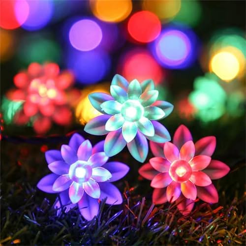FANSU Lotus LED Solarlampen für Außen, 8 Modi Solar Lichterkette Aussen, Vielseitig Lichterkette Außen, Solarlampen Garten für Hochzeit, Party, Schlafzimmer, Balkon Deko (Lotus,5m/20 LED) von FANSU