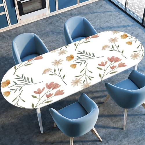 FANSU Ovale Tischdecke Garten Abwaschbar mit Elastischem Rand,für Aquarellblumen Outdoor Gartentischdecke Elastisch für Küche, Esszimmer, Picknick, Party (Flowers 2,122cmx183cm（48"x72"）) von FANSU