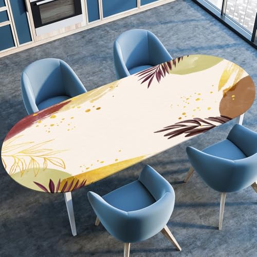 FANSU Ovale Tischdecke Garten Abwaschbar mit Elastischem Rand,für Aquarellblumen Outdoor Gartentischdecke Elastisch für Küche, Esszimmer, Picknick, Party (Gelb,91cmx152cm（36"x60"）) von FANSU
