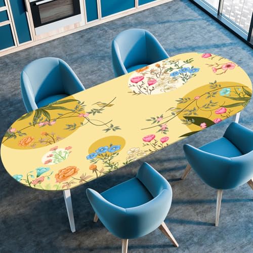 FANSU Ovale Tischdecke Garten Wasserdicht Abwaschbar mit Elastischem Rand,für Outdoor Gartentischdecke Elastisch für Küche, Esszimmer, Picknick, Party (Garten,107cmx173cm（42"x68"）) von FANSU