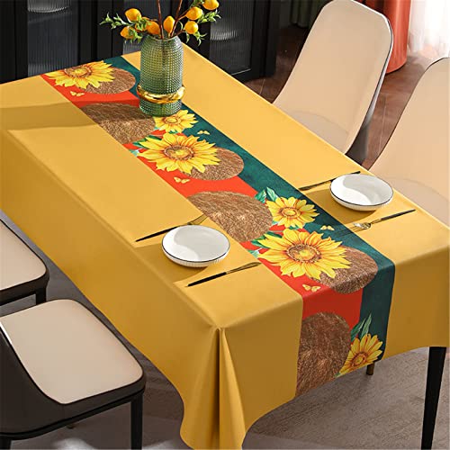 FANSU PVC Tischdecke Rechteckig, Sonnenblume Muster/Farbabgleich Stil Wasserdicht Plastik Tischdecken Ölbeständig Wachstuch Tischtuch für Restaurant Küche Garten (120x170cm,Gelb) von FANSU
