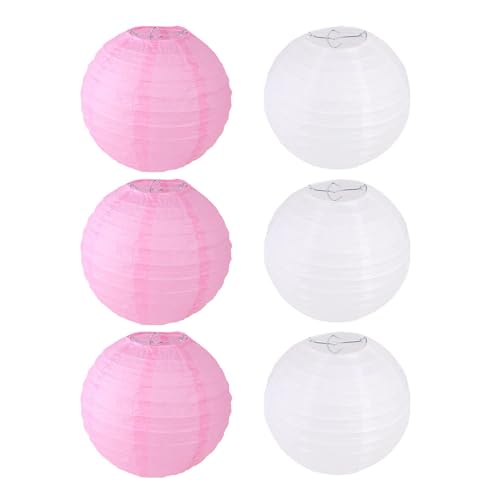 FANSU Papierlaterne Deko, Papierlaternen Set Papier Laterne Rund Hängende Papierlaternen 6 Stück Bunt Papier Laternen Feier Lampion Partydekorationen für Dekorative Hochzeit (25cm,Rosa Weiß) von FANSU