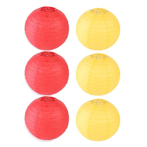 FANSU Papierlaterne Deko, Papierlaternen Set Papier Laterne Rund Hängende Papierlaternen 6 Stück Bunt Papier Laternen Feier Lampion Partydekorationen für Dekorative Hochzeit (30cm,Rot Gelb) von FANSU