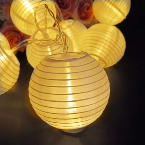 FANSU Papierlaterne LED Solarlampen für Außen, 8 Modi Solar Lichterkette Aussen, Lichterkette Außen, Solarlampen Garten für Hochzeit,Party,Schlafzimmer,Garten Balkon Deko (Weiß,3.5m/10LED) von FANSU