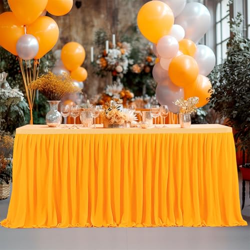 FANSU Party Deko Tischrock, Tischröcke Tisch Rock Tüll Tischrock Tischdekoration, Einfache Montage und Wiederverwendbar, für Geburtstag Kuchen Hochzeit Babyparty (6FT/183x77cm,Orange C) von FANSU