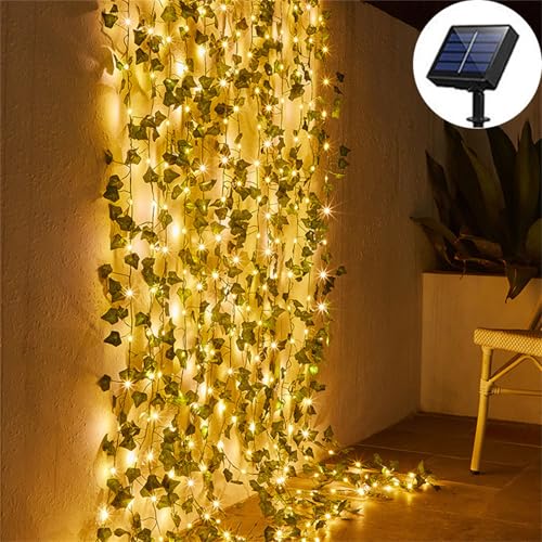 FANSU Rattan LED Solarlampen für Außen, 8 Modi Solar Lichterkette Aussen, Lichterkette Außen, Solarlampen Garten für Hochzeit, Party, Schlafzimmer, Garten Balkon Deko (Ahornblatt,10M/100LED) von FANSU