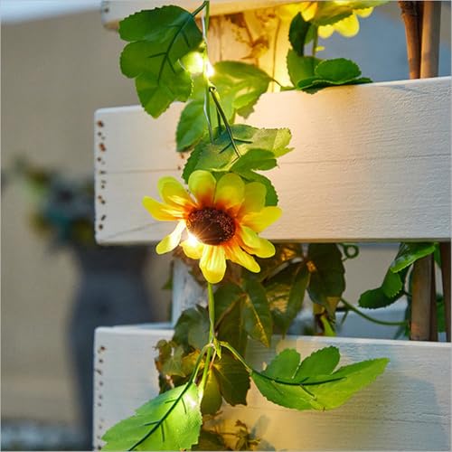 FANSU Rattan LED Solarlampen für Außen, 8 Modi Solar Lichterkette Aussen, Lichterkette Außen, Solarlampen Garten für Hochzeit, Party, Schlafzimmer, Garten Balkon Deko (Sonnenblume,5M/50LED) von FANSU