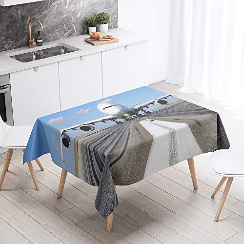 FANSU Rechteck Tischdecke Polyester 3D Flugzeug Stil,Wasserdicht Tischwäsche Pflegeleicht Abwaschbar Tischtuch-Viele Größe Farbe Wählbar (Landung,140x140cm) von FANSU