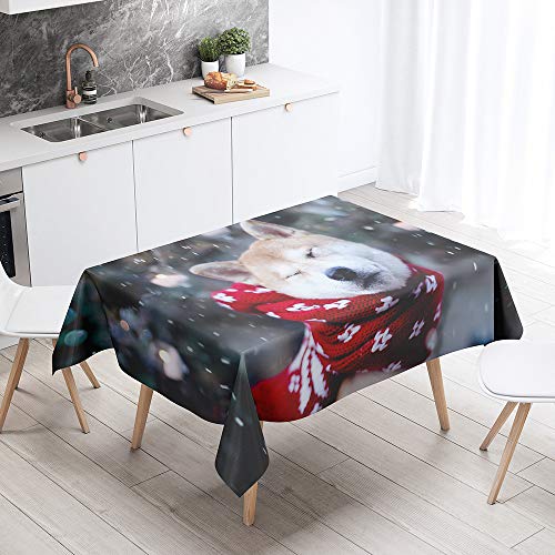 FANSU Rechteck Tischdecke Polyester 3D Haustier Hund Stil,Wasserdicht Tischwäsche Pflegeleicht Abwaschbar Tischtuch-Viele Größe Farbe Wählbar (Shiba Inu,90x90cm) von FANSU