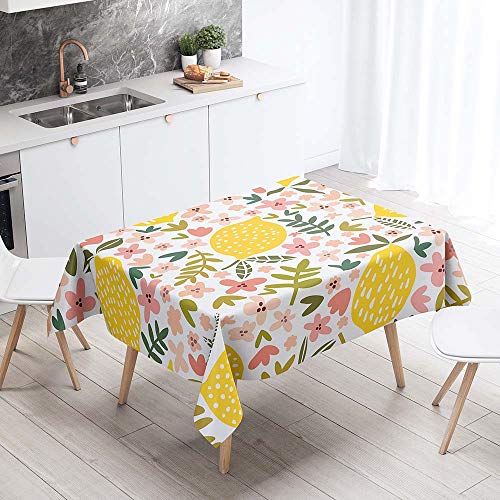 FANSU Rechteck Tischdecke Polyester Bunte Fruchtzitrone Stil,Wasserdicht Tischwäsche Pflegeleicht Abwaschbar Tischtuch-Viele Größe Farbe Wählbar (Gelb rosa grün,140x200cm) von FANSU