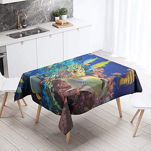 FANSU Rechteck Tischdecke Polyester Unterwasser tropischer Ozean Stil,Wasserdicht Tischwäsche Pflegeleicht Abwaschbar Tischtuch-Viele Größe Farbe Wählbar (90x90cm,Blauer tropischer Fisch) von FANSU