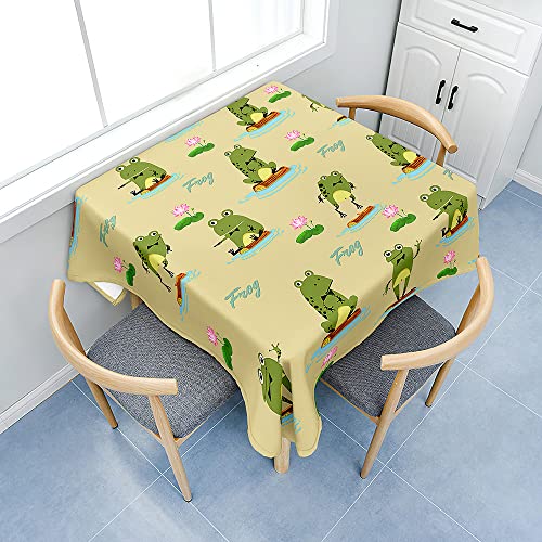 FANSU Rechteckig Tischdecke Wasserabweisend Polyester Optik, 3D Frosch Fleckschutz Tischwäsche Pflegeleicht Abwaschbar für Home Küche Dekoration (süßer Frosch,90x90cm) von FANSU