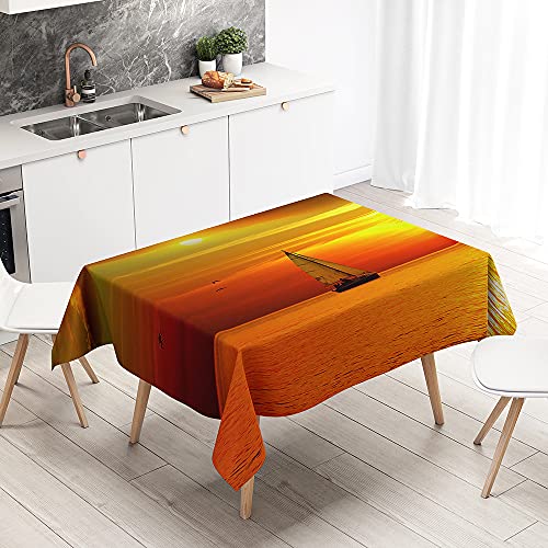 FANSU Rechteckig Tischdecke Wasserabweisend Polyester Optik, 3D Navigation Drucken Fleckschutz Tischwäsche Pflegeleicht Abwaschbar für Home Küche Dekoration (Oranger Sonnenaufgang,100x140cm) von FANSU