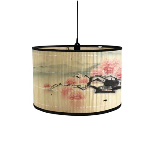 FANSU Retro Lampenschirm fuir Tischlampe, Wandleuchten Dekorative Lampenschirme für Pendelleuchtenschirm Tischlampenschirme Trommel-Lampenschirme Stehlampenschirme (30 * 20cm,Kirschblüten) von FANSU