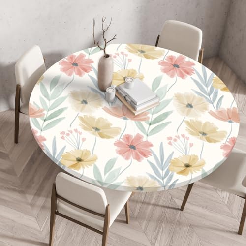 FANSU Round Table Protector Circle Tablecloth Elastic Edged Fitted Tablecloths Wipeable Stain Resistant Circular Table Cover for Dinning Room Kitchen Picnic (Gemalte Blumen 10,Durchmesser 70 cm) von FANSU