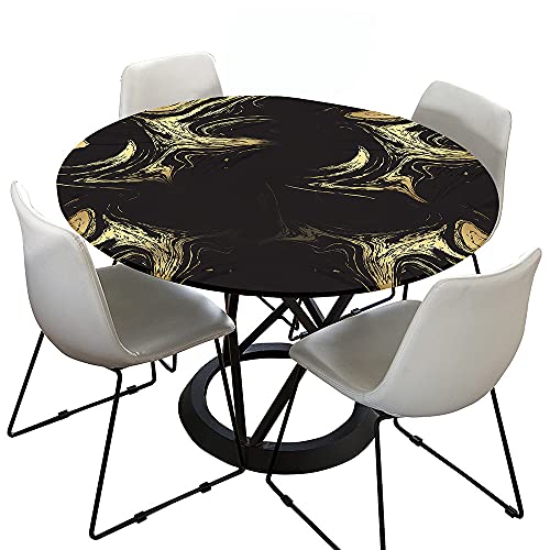 FANSU Runde Tischdecke Abwaschbar 3D Treibsand Drucken Elastische Gartentischdecke Rundtischdecke wasserdichte rutschfeste Abwischbar für Home Küche (Schwarz,Durchmesser 100cm) von FANSU