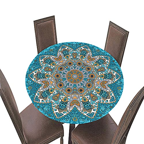 FANSU Runde Tischdecke Garten, 3D Mandala Drucken Polyester Abwaschbar Fleckschutz Tischdecken mit Elastische Kante für Küche Esszimmer Garten (Blau,Durchmesser 120cm) von FANSU
