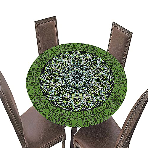 FANSU Runde Tischdecke Garten, 3D Mandala Drucken Polyester Abwaschbar Fleckschutz Tischdecken mit Elastische Kante für Küche Esszimmer Garten (Grün,Durchmesser 120cm) von FANSU