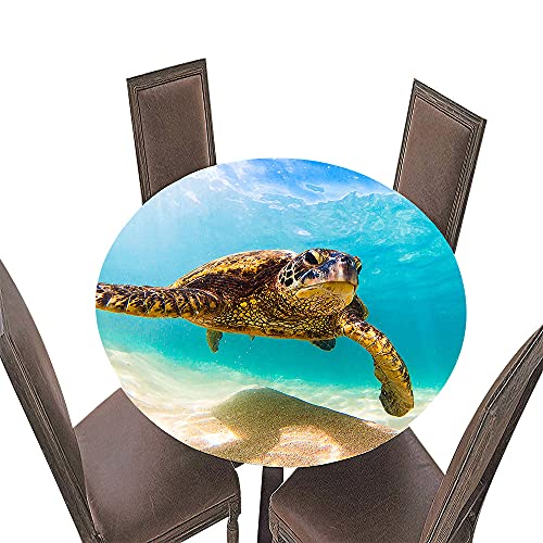 FANSU Runde Tischdecke Garten Wasserdicht Abwaschbar, 3D Drucken Polyester Fleckschutz Tischdecken mit Elastische Kante für Küche Esszimmer Garten (Meeresschildkröte,Durchmesser 110cm) von FANSU