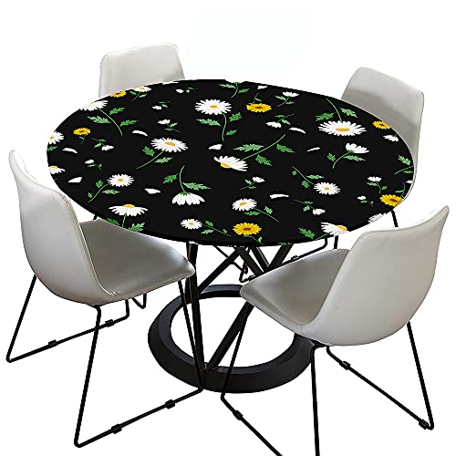FANSU Runde Tischdecke Outdoor Abwaschbar, Elastische Gartentischdecke Rundtischdecke wasserdichte rutschfeste Abwischbar für Home Küche Dekoration (Durchmesser 160cm,Gänseblümchen) von FANSU