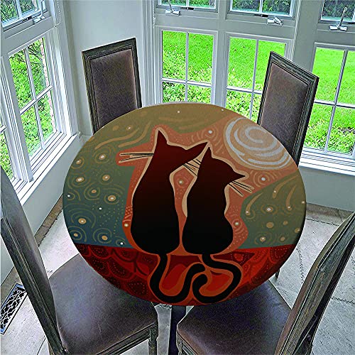 FANSU Runde Tischdecke Wasserabweisende, 3D Drucken Abwaschbar Gartentischdecke rutschfest Abwischbare Desktop Dekorative Tuch Hotel Bankett Party (Katze,Durchmesser 170cm) von FANSU