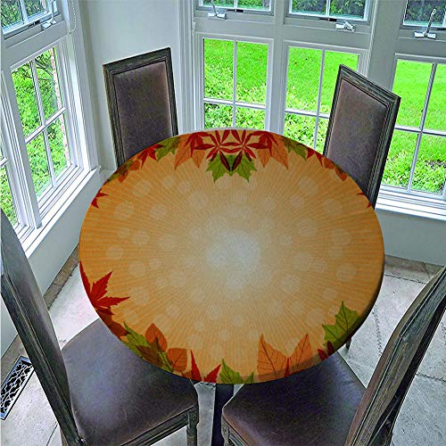 FANSU Runde Tischdecke Wasserabweisende, 3D Drucken Abwaschbar Gartentischdecke rutschfest Abwischbare Wachstuch Desktop Dekorative Tuch Hotel Bankett Party (Orangenblätter,130cm) von FANSU