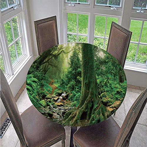 FANSU Runde Tischdecke Wasserabweisende, 3D Natürlich Wald Drucken Abwaschbar Garten Tischdecke rutschfest Abwischbare Wachstuch Desktop Dekorative Tuch Hotel Bankett Party (Grüner Wald 3,130cm) von FANSU
