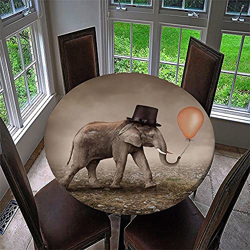 FANSU Runde Tischdecke Wasserabweisende, 3D Tier Drucken Abwaschbar Gartentischdecke rutschfest Abwischbare Desktop Dekorative Tuch Hotel Bankett Party (Ballon-Elefant,Durchmesser 100cm) von FANSU