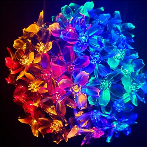 FANSU Solar Lichterkette für Außen Garten Deko, Kirschblüte Solar Lichterkette Aussen 8 Modi IP44 Wasserdicht Solarlichterkette Outdoor Solarlampen Garten Deko für Party (Bunt,6.5 M/30 LED) von FANSU