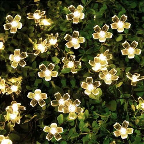 FANSU Solar Lichterkette für Außen Garten Deko, Kirschblüte Solar Lichterkette Aussen 8 Modi IP44 Wasserdicht Solarlichterkette Outdoor Solarlampen Garten Deko für Party (Warm Licht,5 M/20 LED) von FANSU