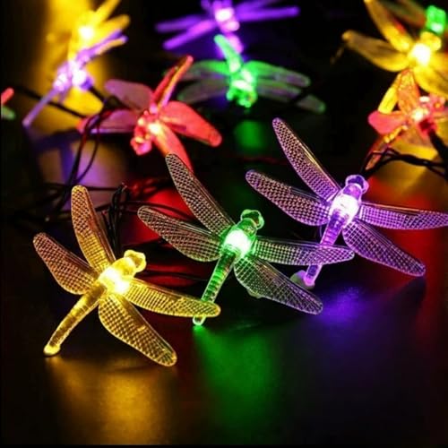 FANSU Solar Lichterkette für Außen Garten Deko, Libelle Solar Lichterkette Aussen 8 Modi IP44 Wasserdicht Solarlichterkette Outdoor Solarlampen Garten Deko für Dekoration (Bunt,6.5 M/30 LED) von FANSU