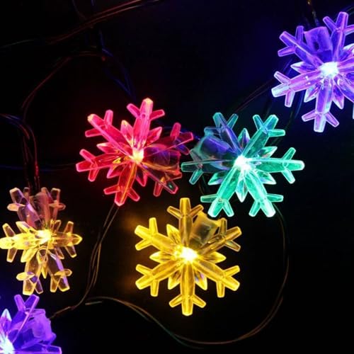 FANSU Solar Lichterkette für Außen Garten Deko, Schneeflocke Solar Lichterkette Aussen 8 Modi IP44 Wasserdicht Solarlichterkette Outdoor Solarlampen Garten Deko für Party (Bunt,6.5 M/30 LED) von FANSU