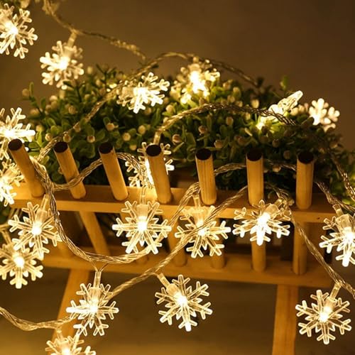 FANSU Solar Lichterkette für Außen Garten Deko, Schneeflocke Solar Lichterkette Aussen 8 Modi IP44 Wasserdicht Solarlichterkette Outdoor Solarlampen Garten Deko für Party (Warm Licht,6.5 M/30 LED) von FANSU