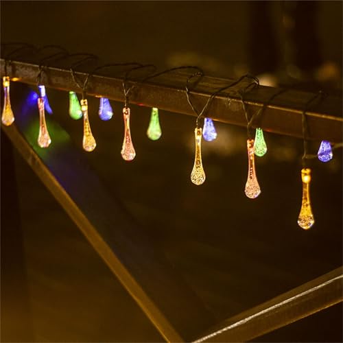 FANSU Solar Lichterkette für Außen Garten Deko, Wassertropfen Form Solar Lichterkette Aussen 8 Modi IP65 Wasserdicht Solarlichterkette Outdoor Solarlampen Garten Deko (Farbenreich,7 M/50 LED) von FANSU