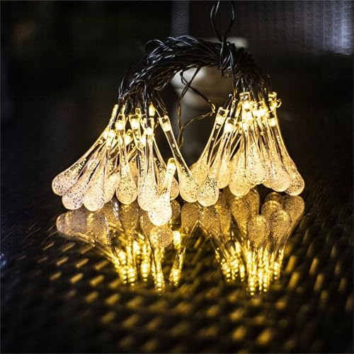 FANSU Solar Lichterkette für Außen Garten Deko, Wassertropfen Form Solar Lichterkette Aussen 8 Modi IP65 Wasserdicht Solarlichterkette Outdoor Solarlampen Garten Deko (Warmweiß,12 M/100 LED) von FANSU