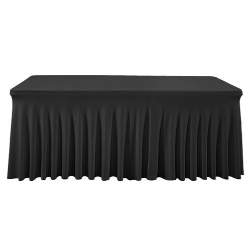FANSU Spandex Tischrock, Party Tischröcke Elegant Rechteckig Tischdecke mit Rock Stretch Knitterfreie Tischdecken Waschbar für Hochzeit Restaurant Bankettmesse (6FT/183x76cm,Schwarz) von FANSU
