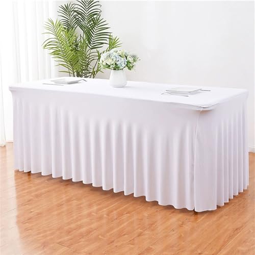 FANSU Spandex Tischrock, Solide Farbe Rechteckig Tischdecke mit Rock Elegant Party Tischröcke Knitterfreie Stretch Tischdecken Waschbar für Dekoration Hochzeit Restaurant (Weiß,183x76cm) von FANSU