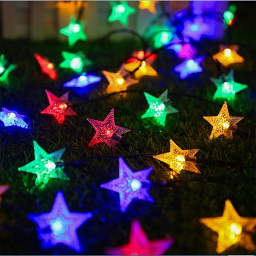 FANSU Stern Solar Lichterkette für Außen Garten Deko, Solar Lichterkette Aussen 8 Modi IP65 Wasserdicht Solarlichterkette Outdoor Solarlampen Garten Deko für Dekoration (Farbenreich,7 M/50 LED) von FANSU