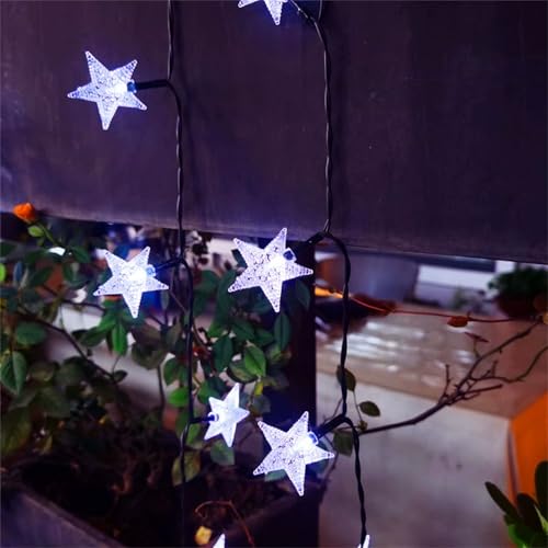 FANSU Stern Solar Lichterkette für Außen Garten Deko, Solar Lichterkette Aussen 8 Modi IP65 Wasserdicht Solarlichterkette Outdoor Solarlampen Garten Deko für Dekoration (Kaltweiß,6.5 M/30 LED) von FANSU