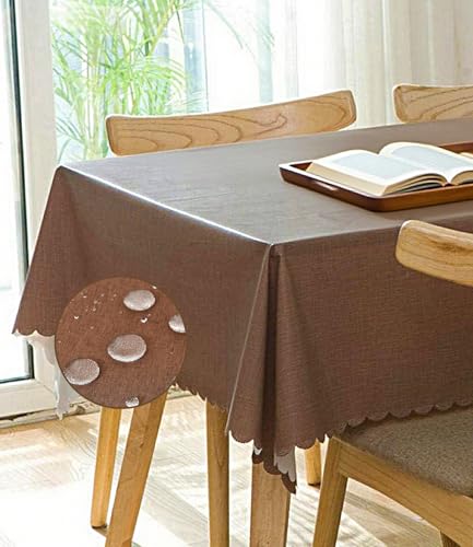 FANSU Tischdecke Abwaschbar 140x180 cm, PVC Rechteckig Wasserabweisend Tischdecken mit Lotuseffekt, Braun Tischtuch Dauerhaft Kratzfest für Wohnzimmer, Esszimmer, Balkon, Garten von FANSU