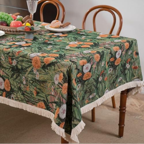 FANSU Tischdecke Abwaschbar Rechteckige, Jacquard-Kürbis Abwischbare Tischdecke Outdoor Tischtuch für Gastronomie, Feste, Party, Hochzeiten oder Haushalt (Löwenzahn,140x250cm) von FANSU