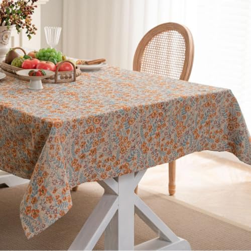 FANSU Tischdecke Abwaschbar Rechteckige, Jacquard-Kürbis Abwischbare Tischdecke Outdoor Tischtuch für Gastronomie, Feste, Party, Hochzeiten oder Haushalt (Orange Blume,140x300cm) von FANSU