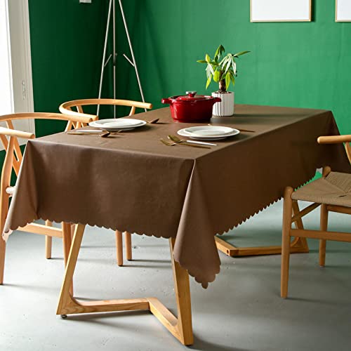 FANSU Tischdecke Abwischbar PVC Plastik Wachstuch Wasserdicht Ölbeständig Feste Farbe Garten Tischdecke Rechteckig Dekoration Tischtuch für Restaurant Küche Outdoor (140x240cm,Braun) von FANSU