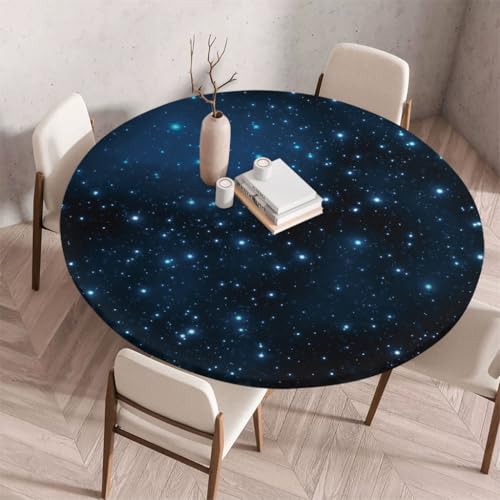 FANSU Tischdecke Outdoor Wetterfest Rund mit Gummizug, Rund Tischdecke 3D Muster Waschbar und Abwischbar für Esstisch, Couchtisch, Gartentisch Geeignet (Blaue Sterne,100cm) von FANSU