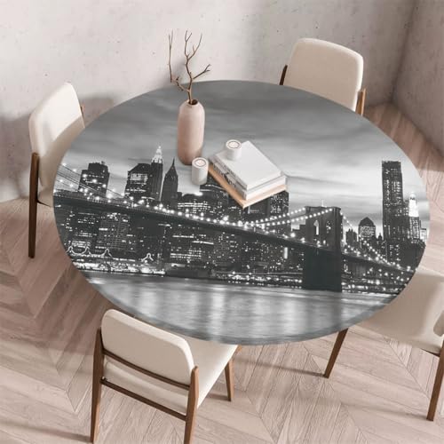 FANSU Tischdecke Outdoor Wetterfest Rund mit Gummizug, Rund Tischdecke 3D Muster Waschbar und Abwischbar für Esstisch, Couchtisch, Gartentisch Geeignet (Dunkle Stadt,180cm) von FANSU